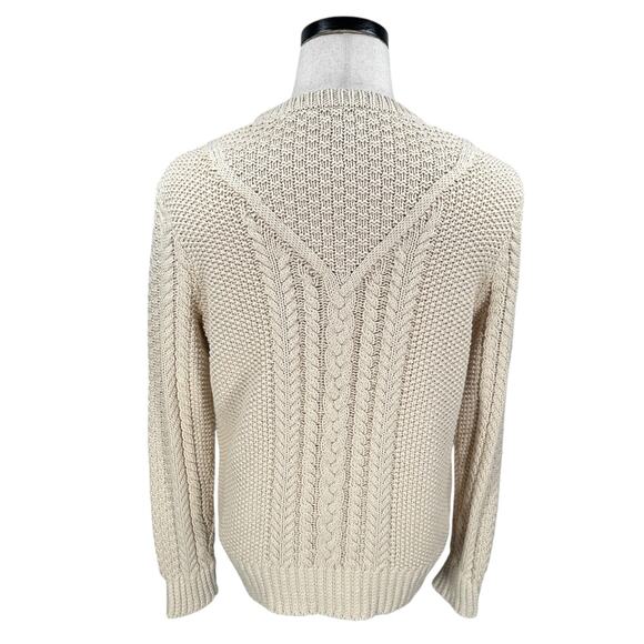 LL Bean Signature Fisherman Sweater Women’s Medium Cream Cotton Knitted Pullover - Picture 2 of 10